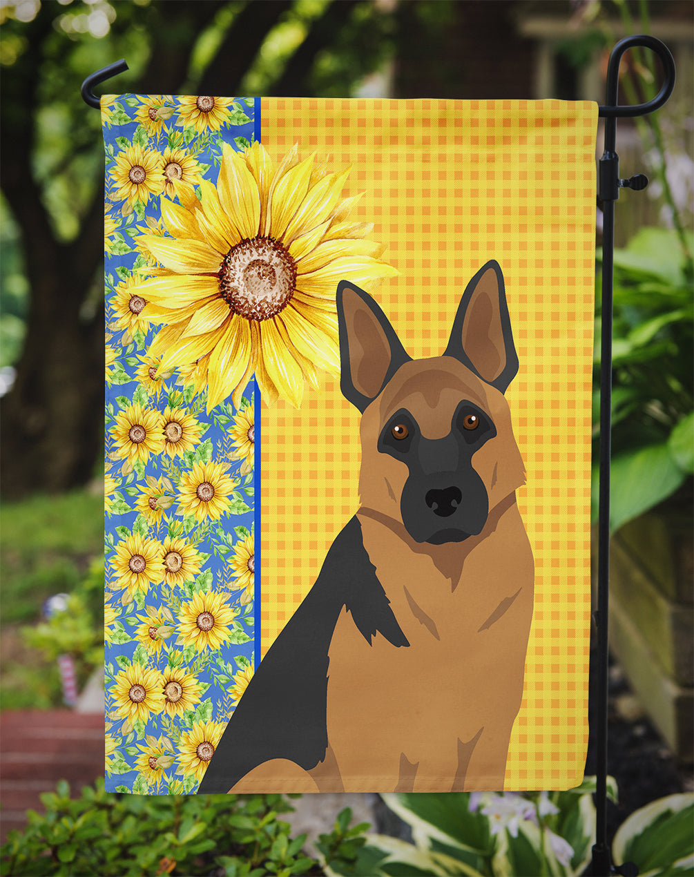 Summer Sunflowers Black and Tan German Shepherd Garden Flag