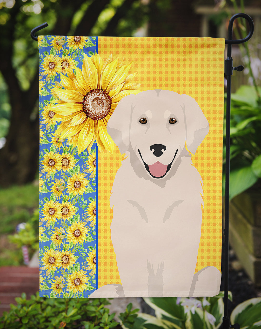 Summer Sunflowers Cream Golden Retriever Garden Flag