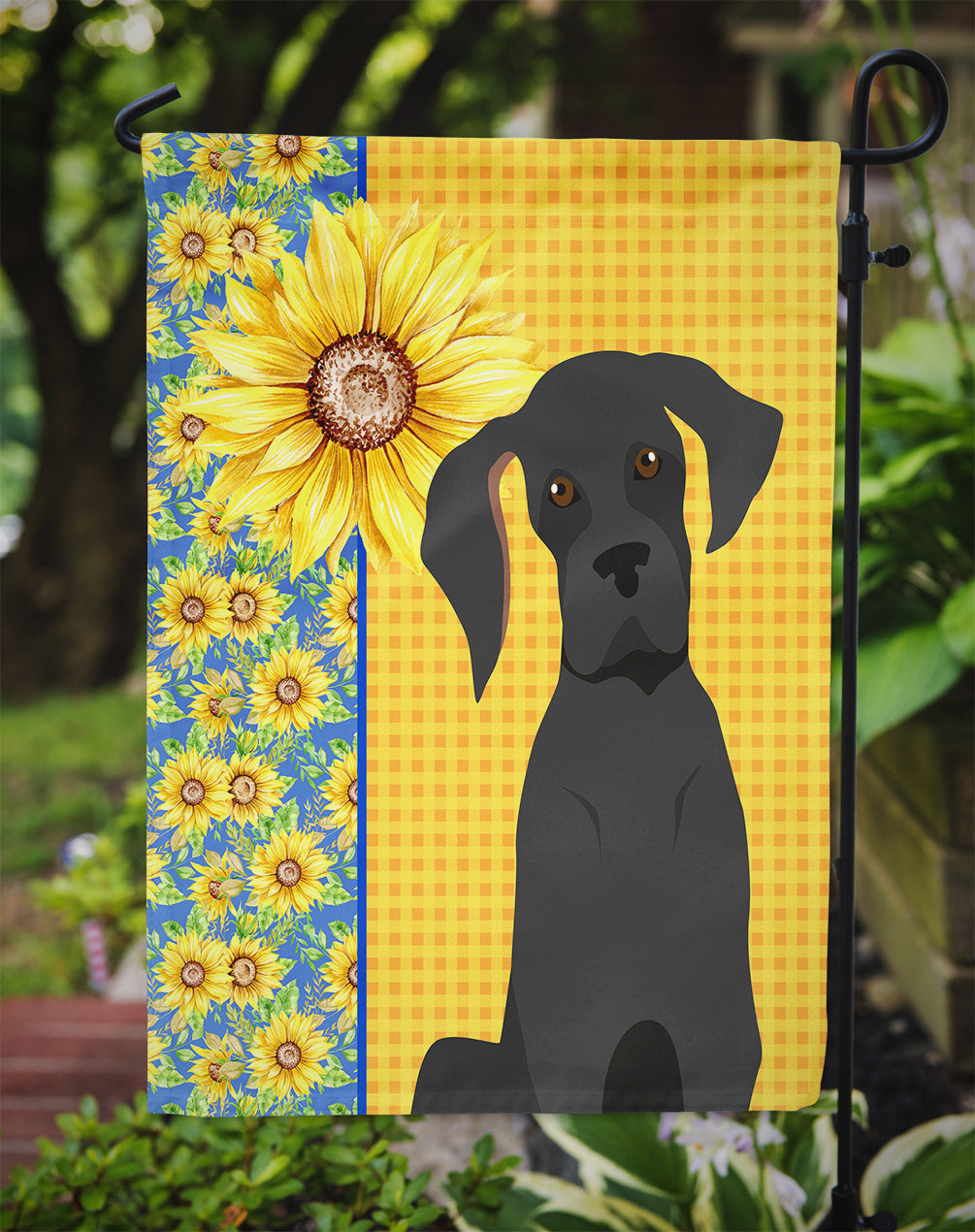 Summer Sunflowers Black Great Dane Garden Flag