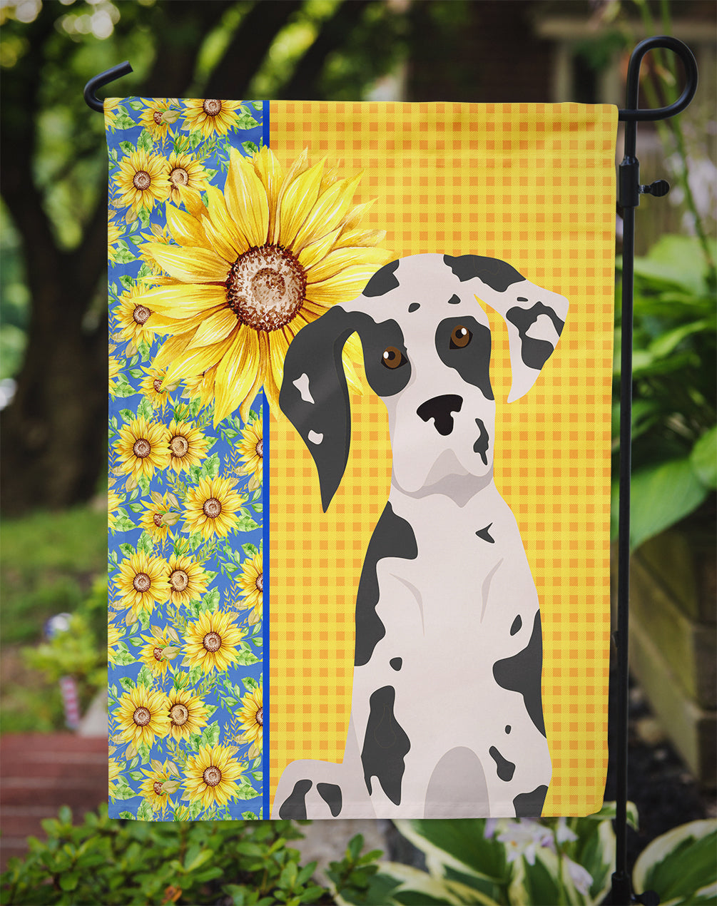 Summer Sunflowers Harlequin Great Dane Garden Flag
