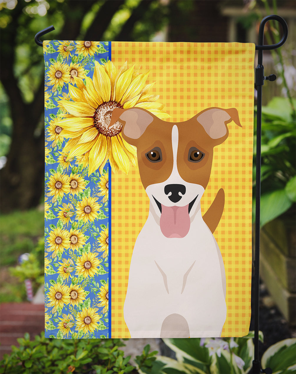 Summer Sunflowers Brown White Smooth Jack Russell Terrier Garden Flag