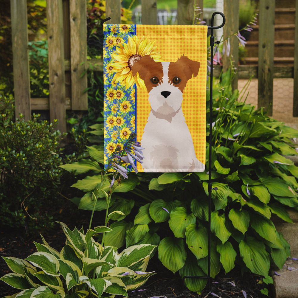 Summer Sunflowers Brown White Wirehair Jack Russell Terrier Garden Flag