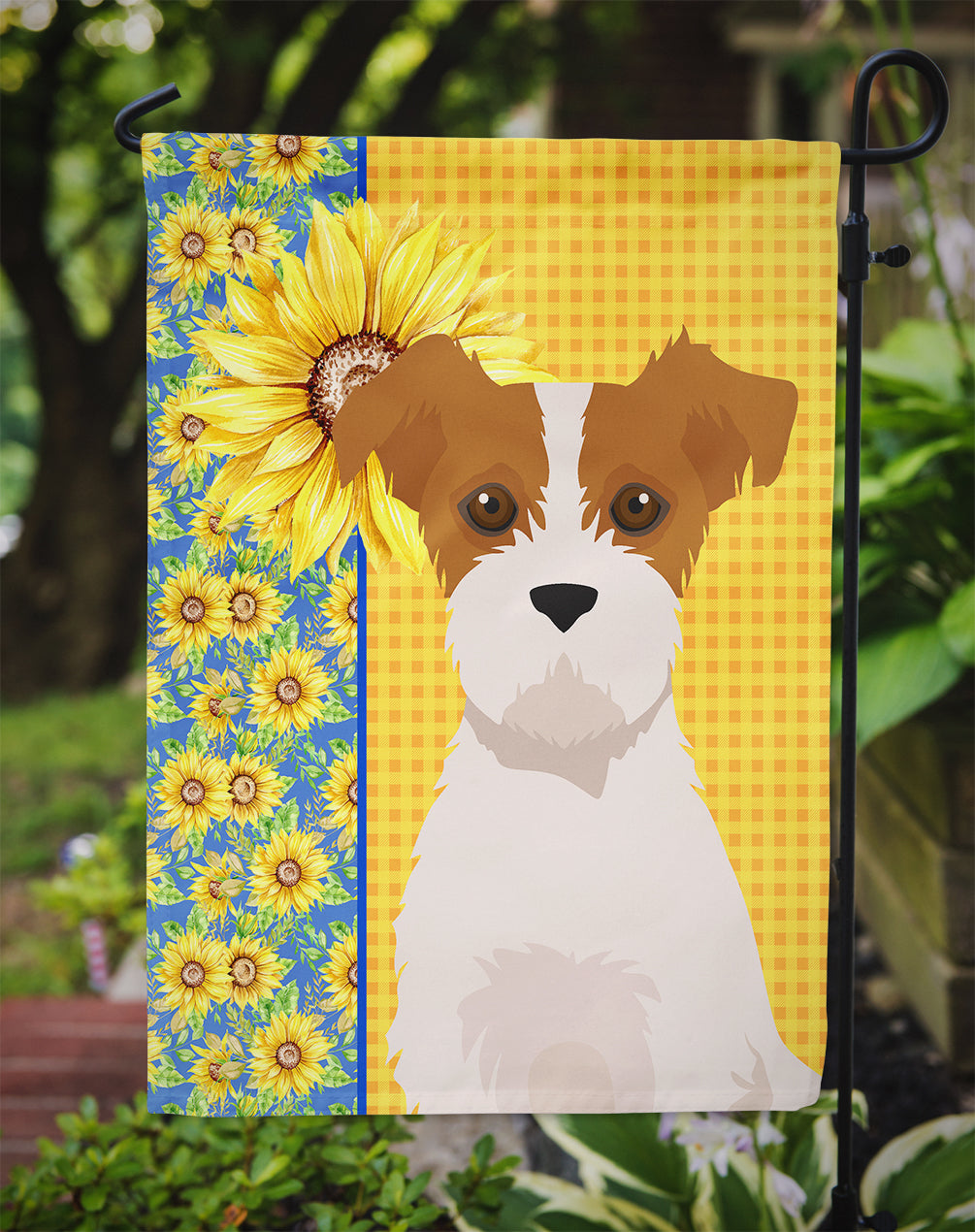 Summer Sunflowers Brown White Wirehair Jack Russell Terrier Garden Flag