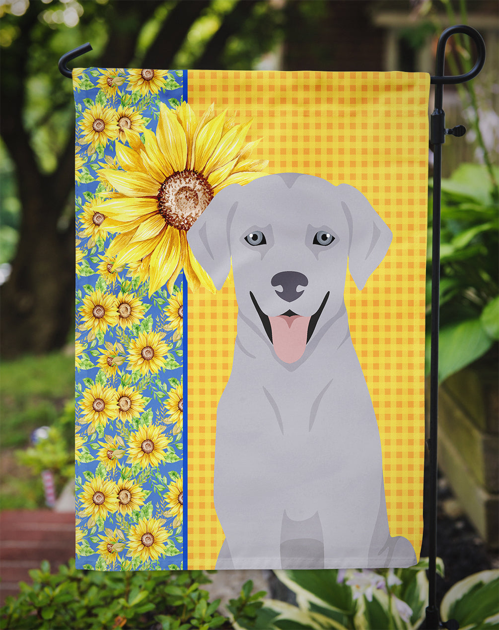 Summer Sunflowers Silver Labrador Retriever Garden Flag