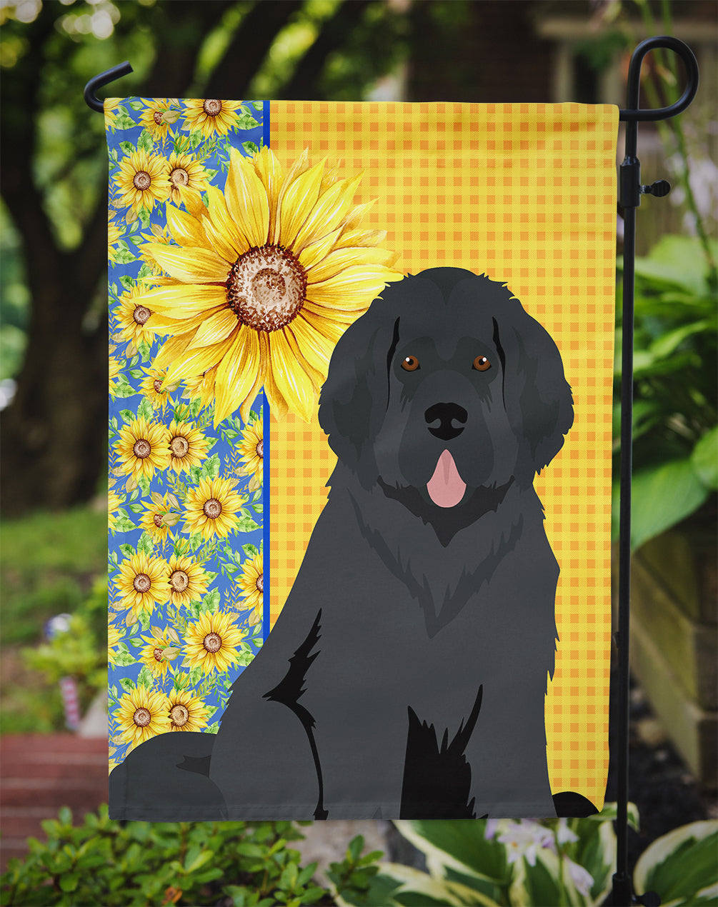 Summer Sunflowers Black Newfoundland Garden Flag