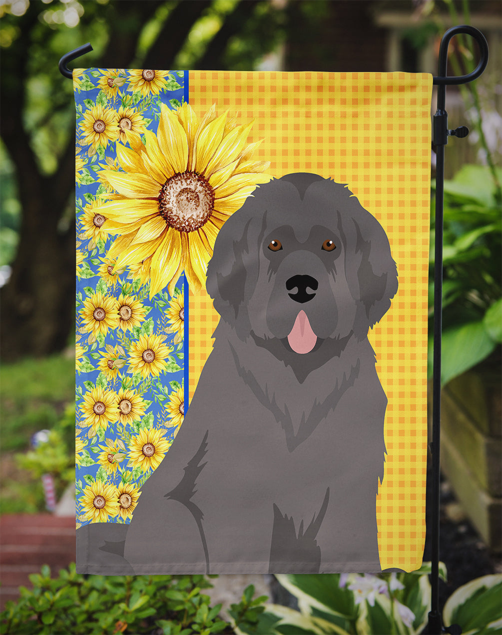 Summer Sunflowers Grey Newfoundland Garden Flag
