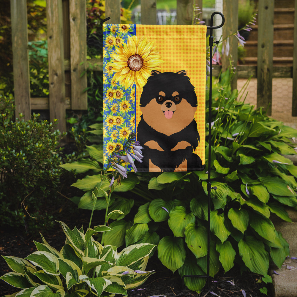 Summer Sunflowers Black and Tan Pomeranian Garden Flag