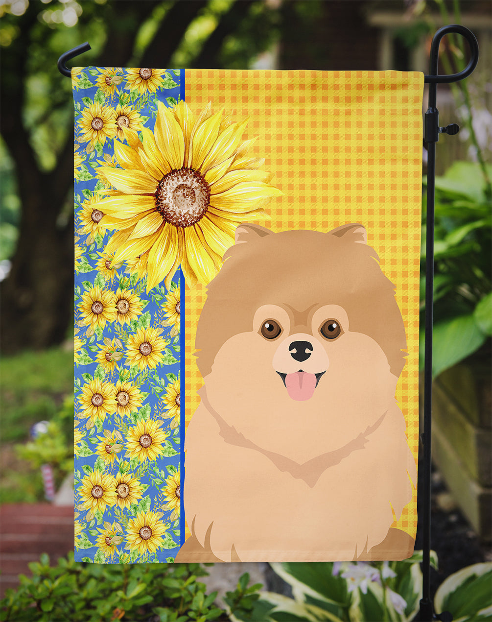 Summer Sunflowers Orange Pomeranian Garden Flag