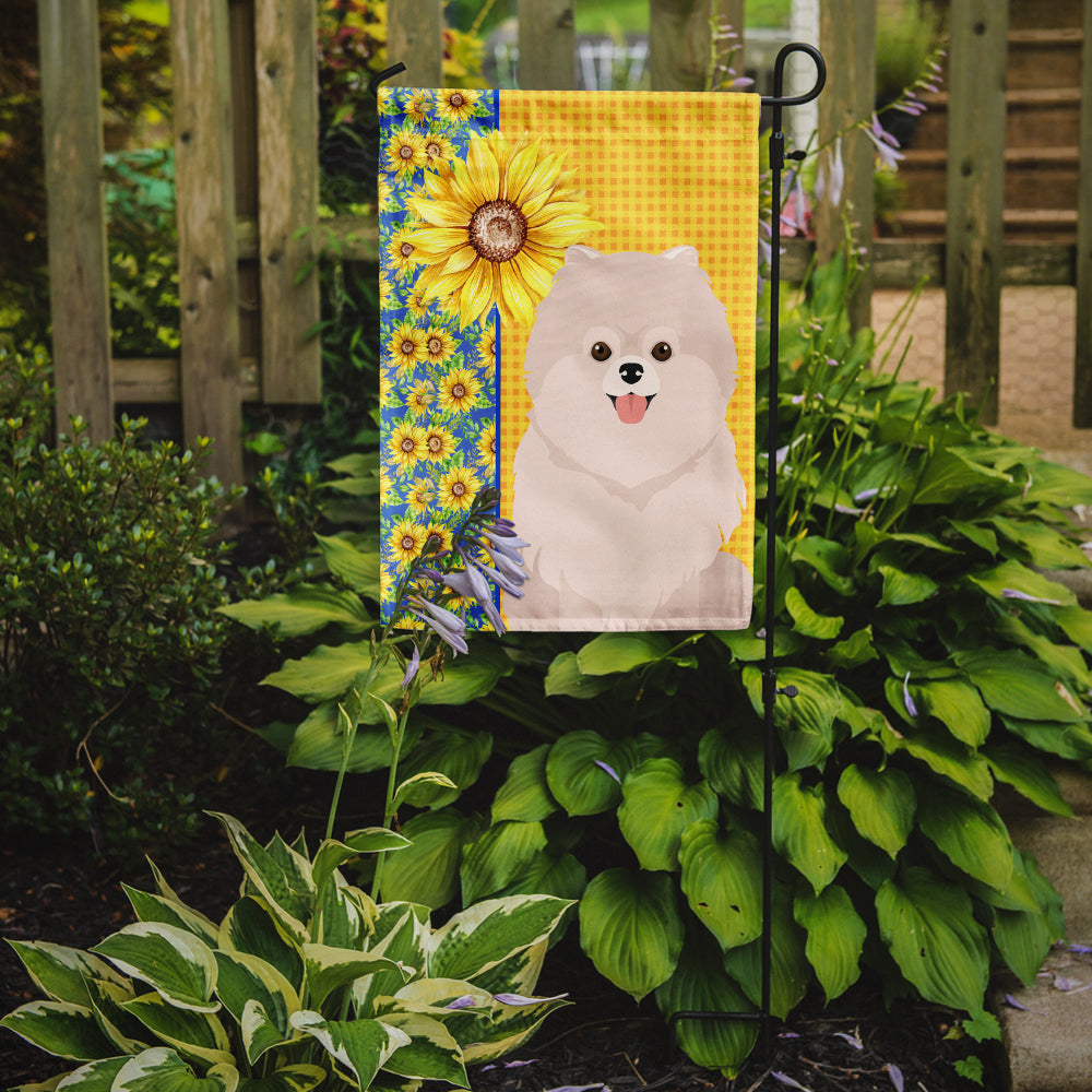 Summer Sunflowers White Pomeranian Garden Flag