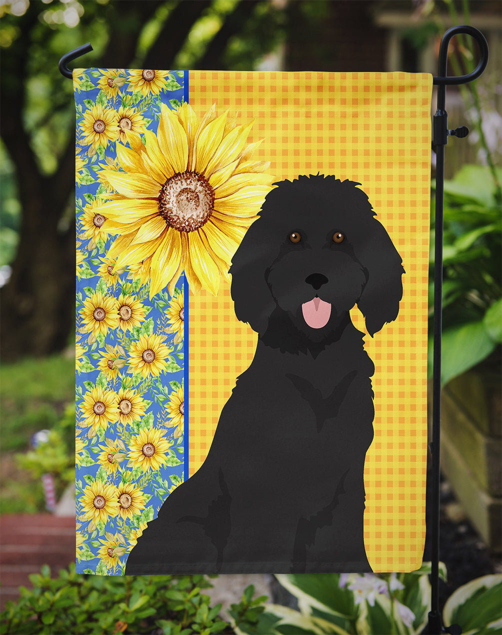 Summer Sunflowers Standard Black Poodle Garden Flag