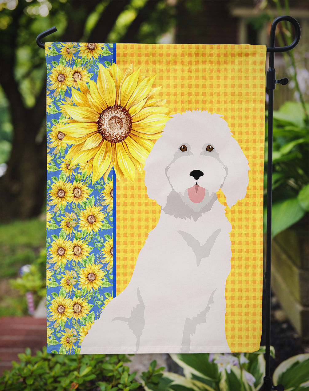 Summer Sunflowers Standard White Poodle Garden Flag