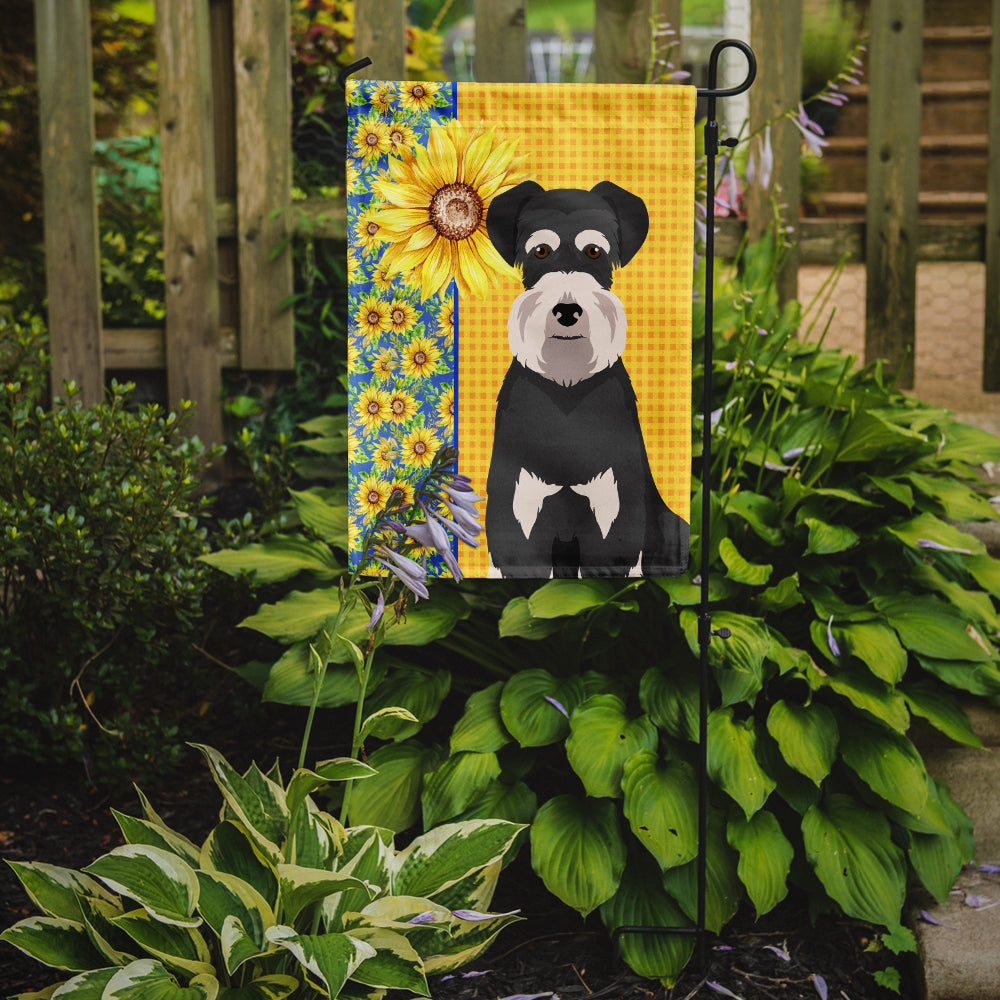 Summer Sunflowers Black and Silver Natural Ears Schnauzer Garden Flag