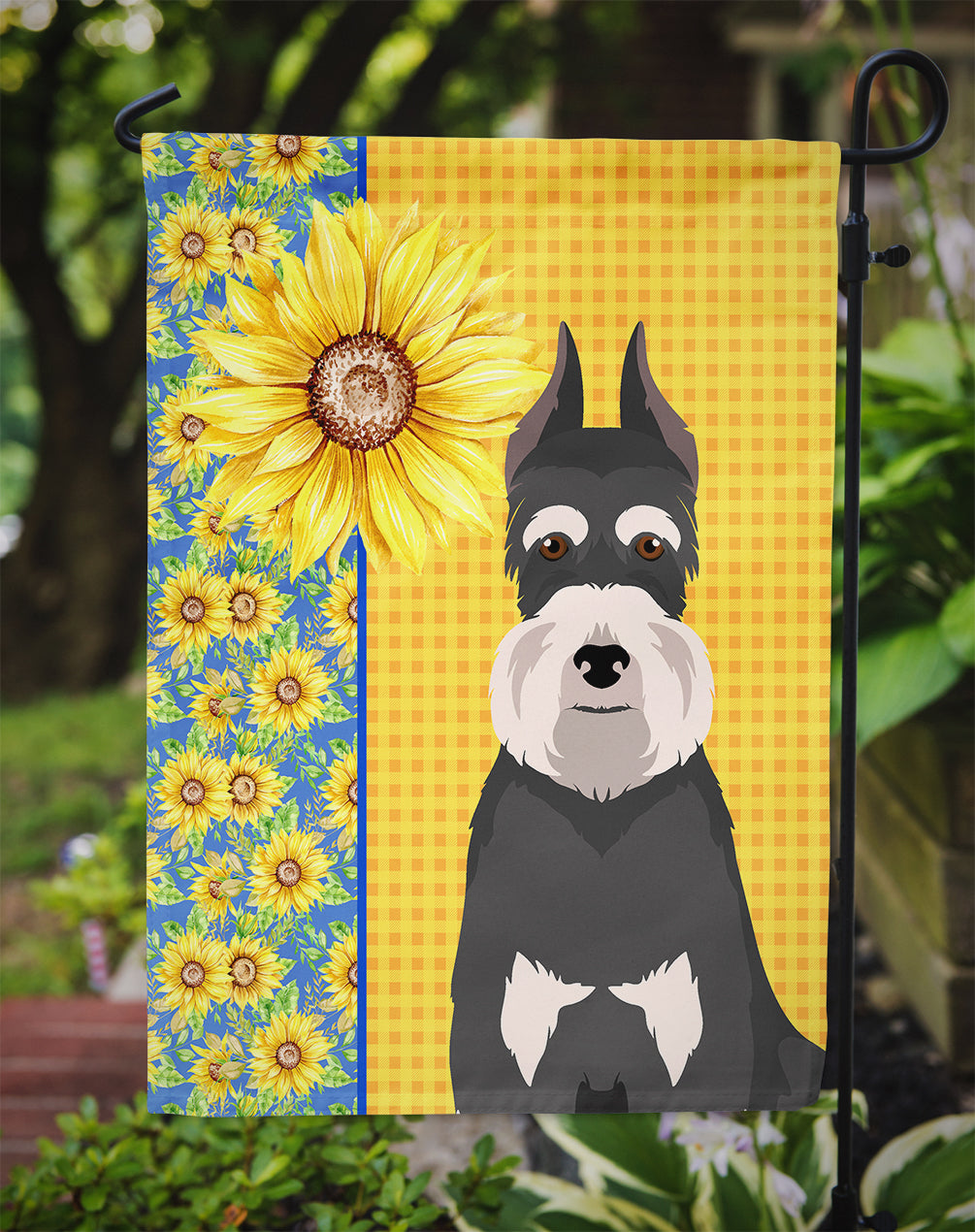 Summer Sunflowers Black and Silver Schnauzer Garden Flag