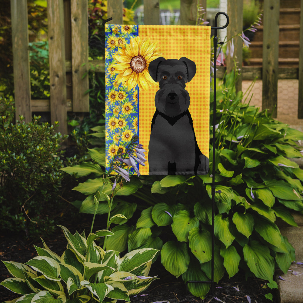 Summer Sunflowers Black Natural Ears Schnauzer Garden Flag