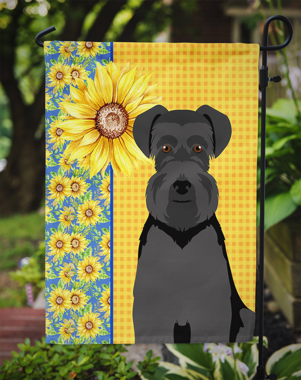 Summer Sunflowers Black Natural Ears Schnauzer Garden Flag