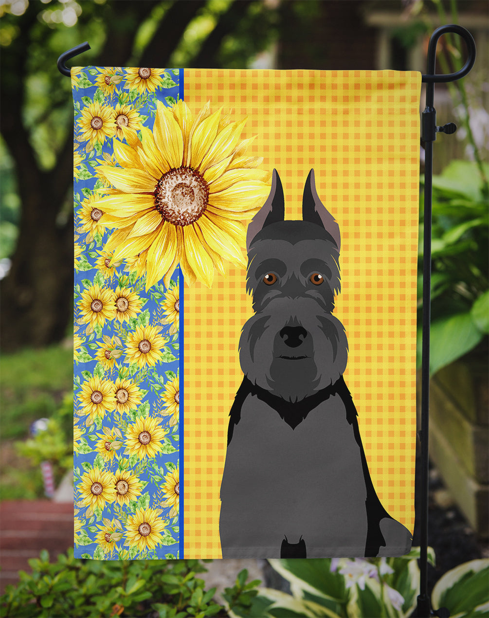 Summer Sunflowers Black Schnauzer Garden Flag