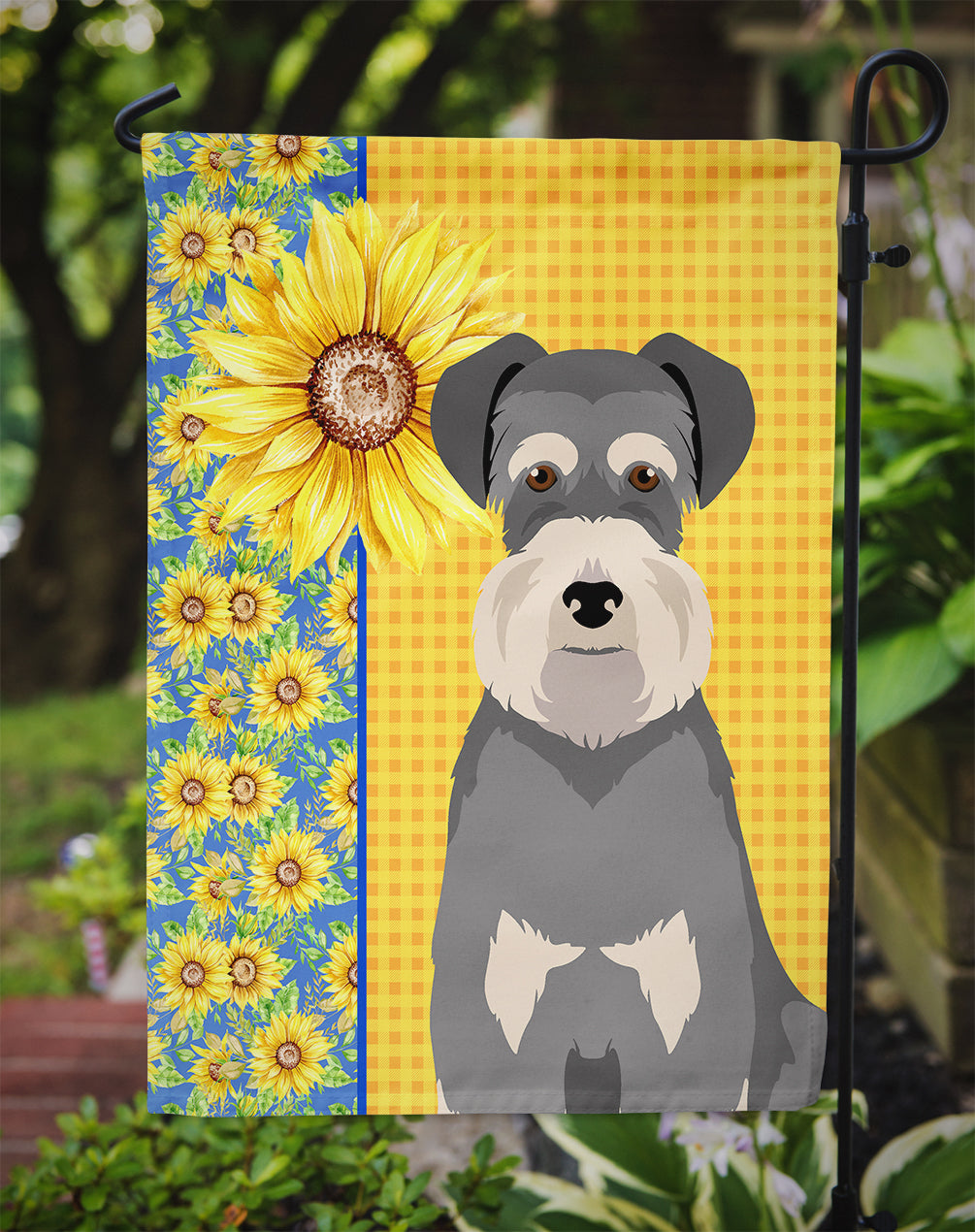 Summer Sunflowers Salt Pepper Natural Ears Schnauzer Garden Flag