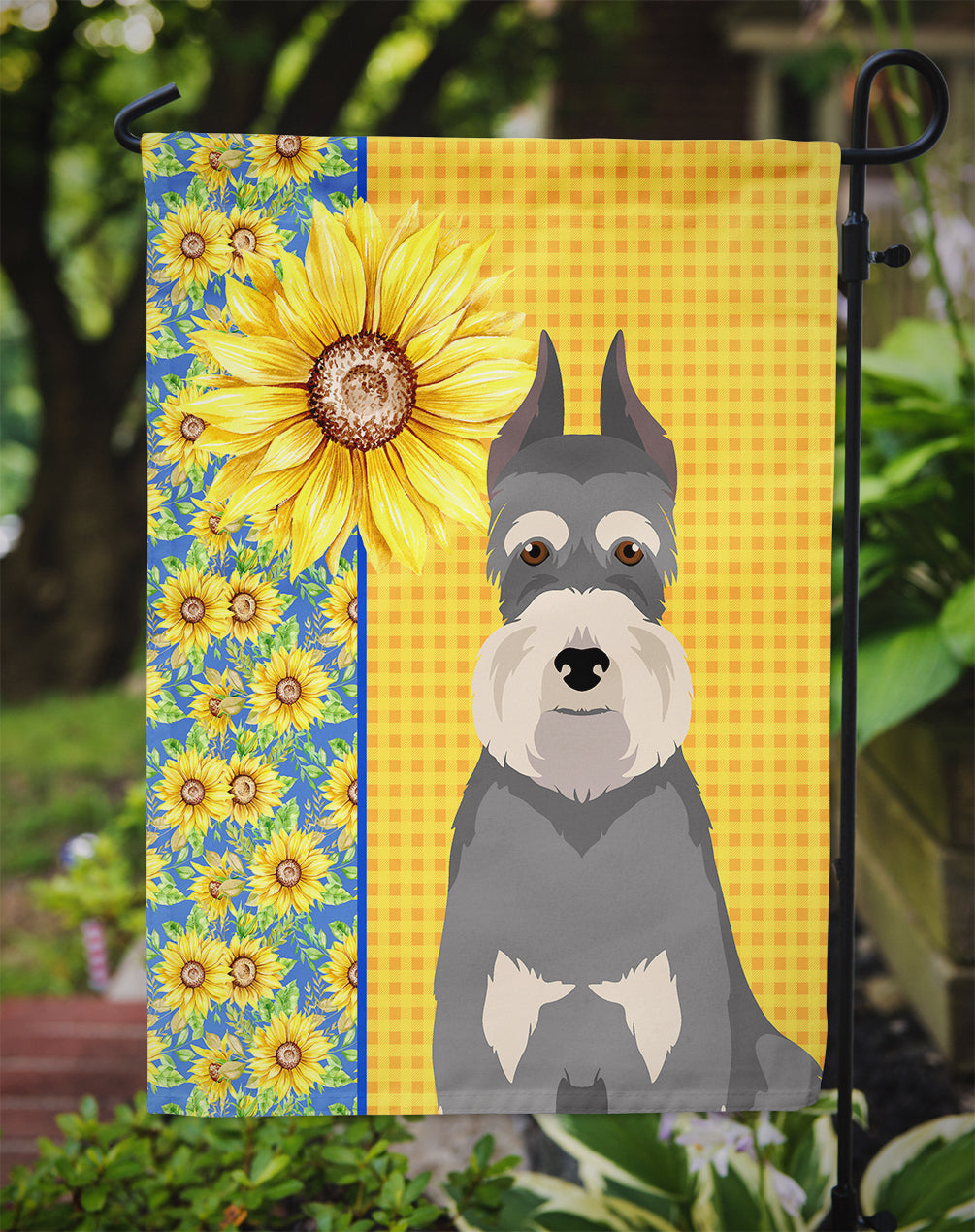 Summer Sunflowers Salt Pepper Schnauzer Garden Flag