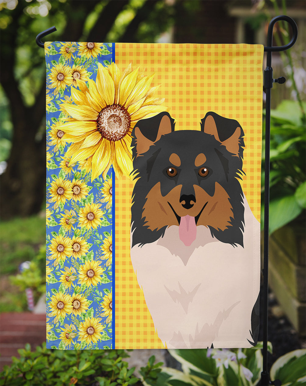 Summer Sunflowers Tricolor Sheltie Garden Flag