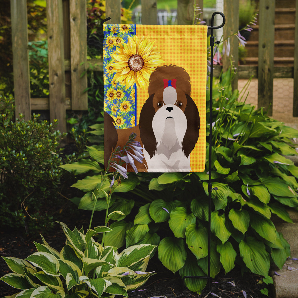 Summer Sunflowers Red and White Shih Tzu Garden Flag