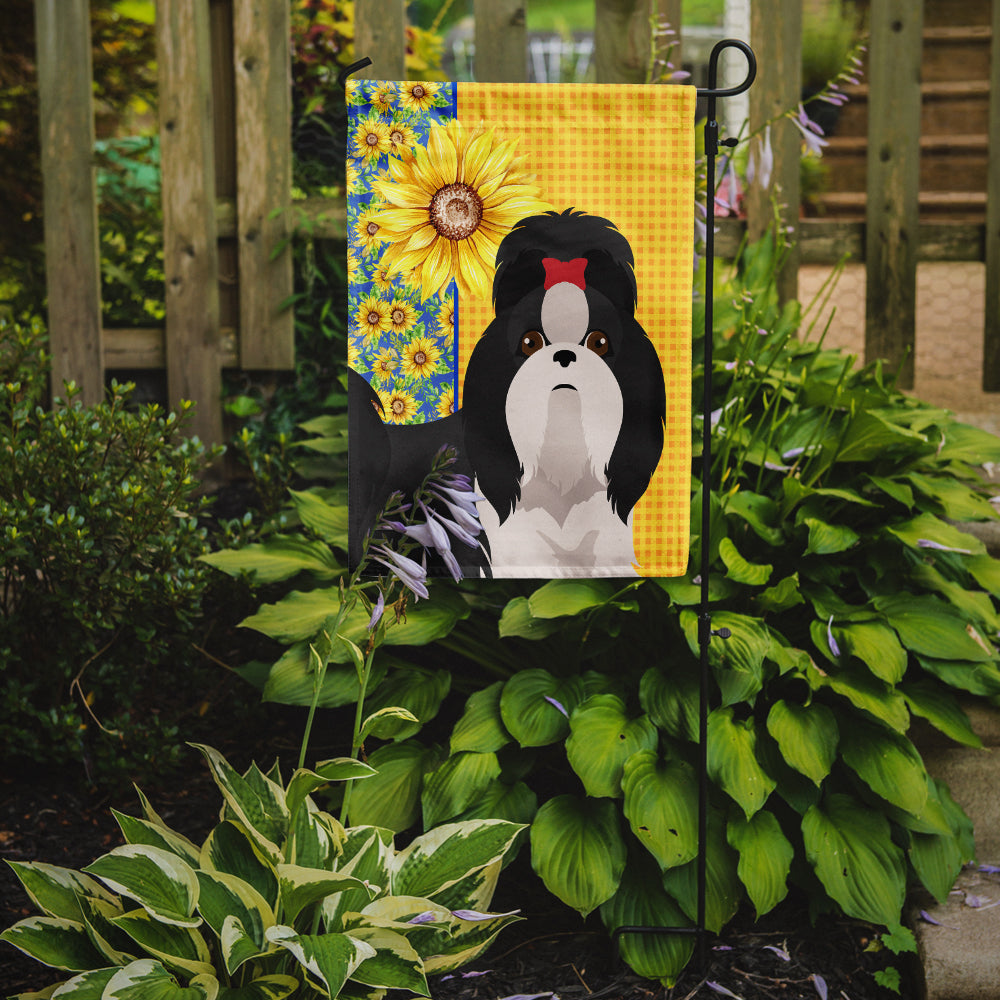 Summer Sunflowers Black and White Shih Tzu Garden Flag