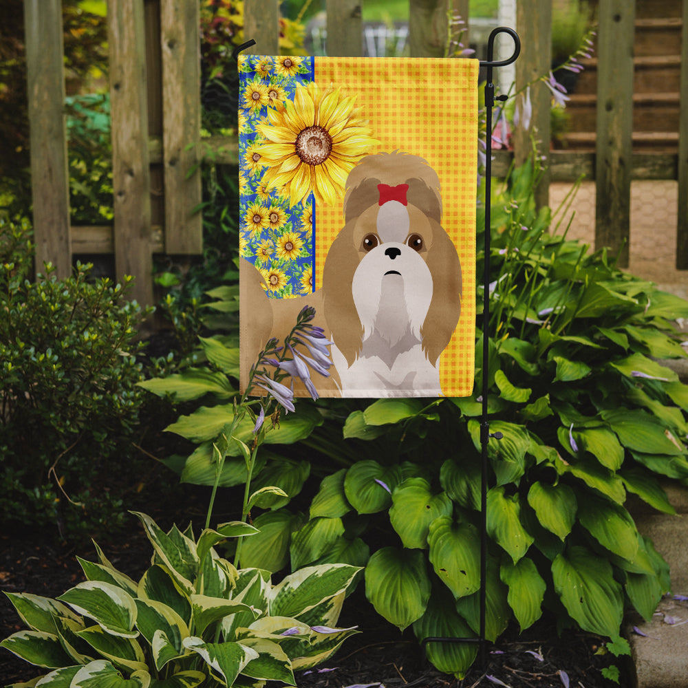 Summer Sunflowers Gold and White Shih Tzu Garden Flag