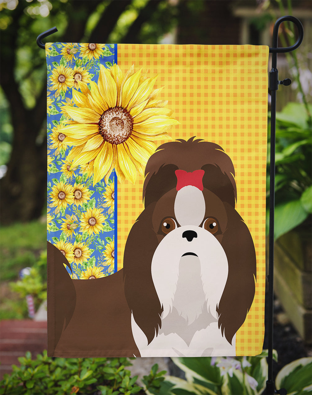 Summer Sunflowers Liver and White Shih Tzu Garden Flag
