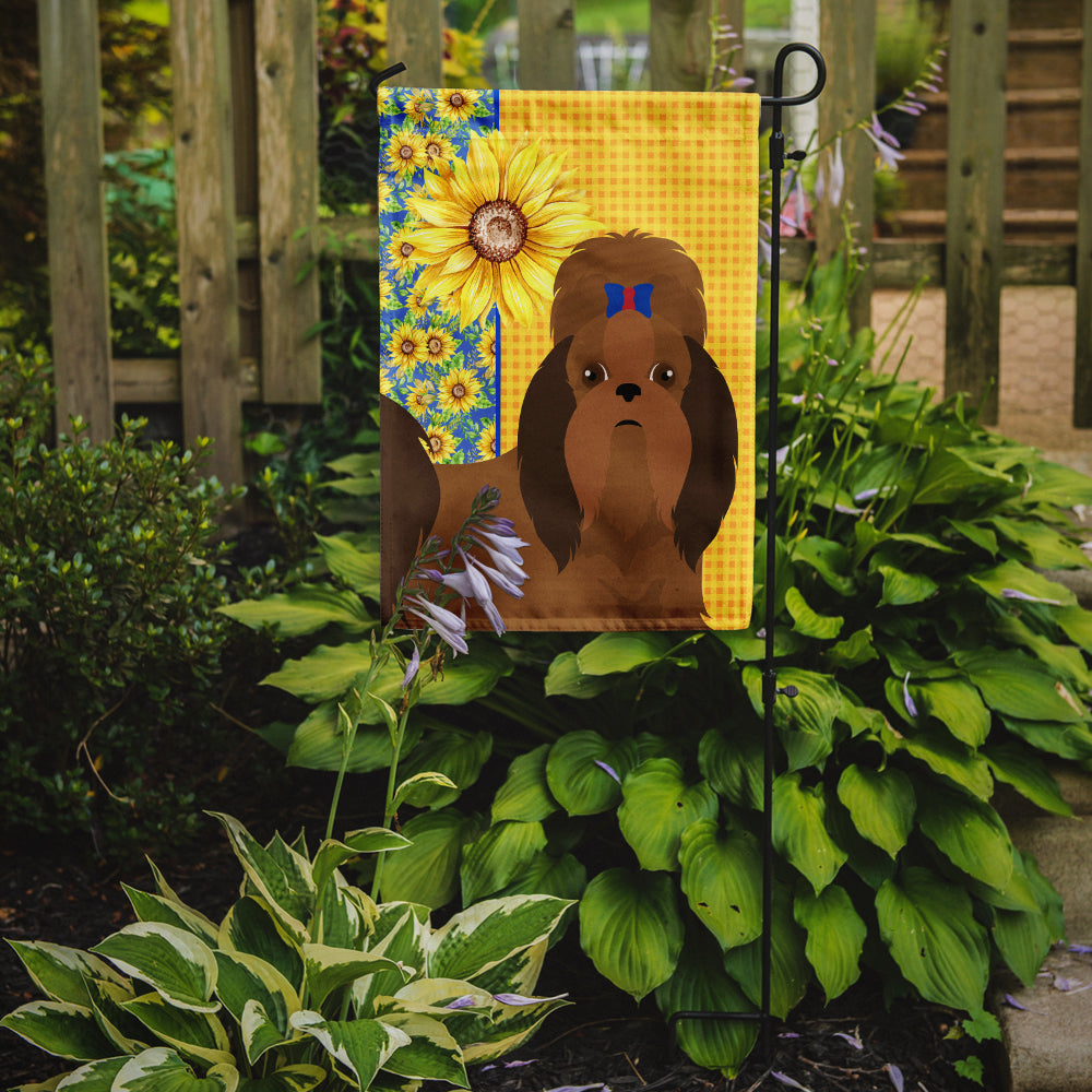 Summer Sunflowers Red Shih Tzu Garden Flag