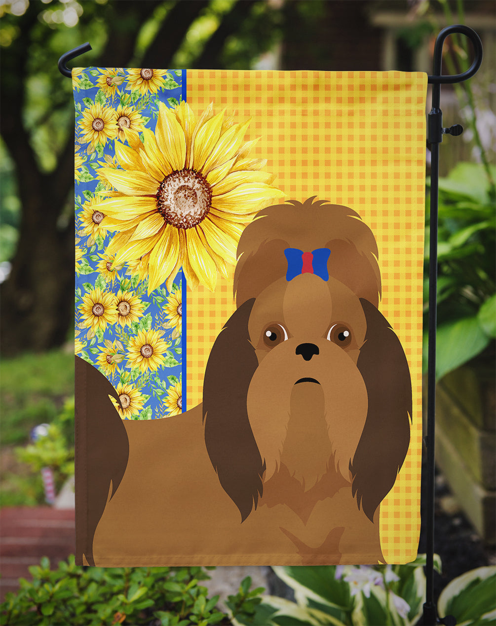 Summer Sunflowers Red Shih Tzu Garden Flag