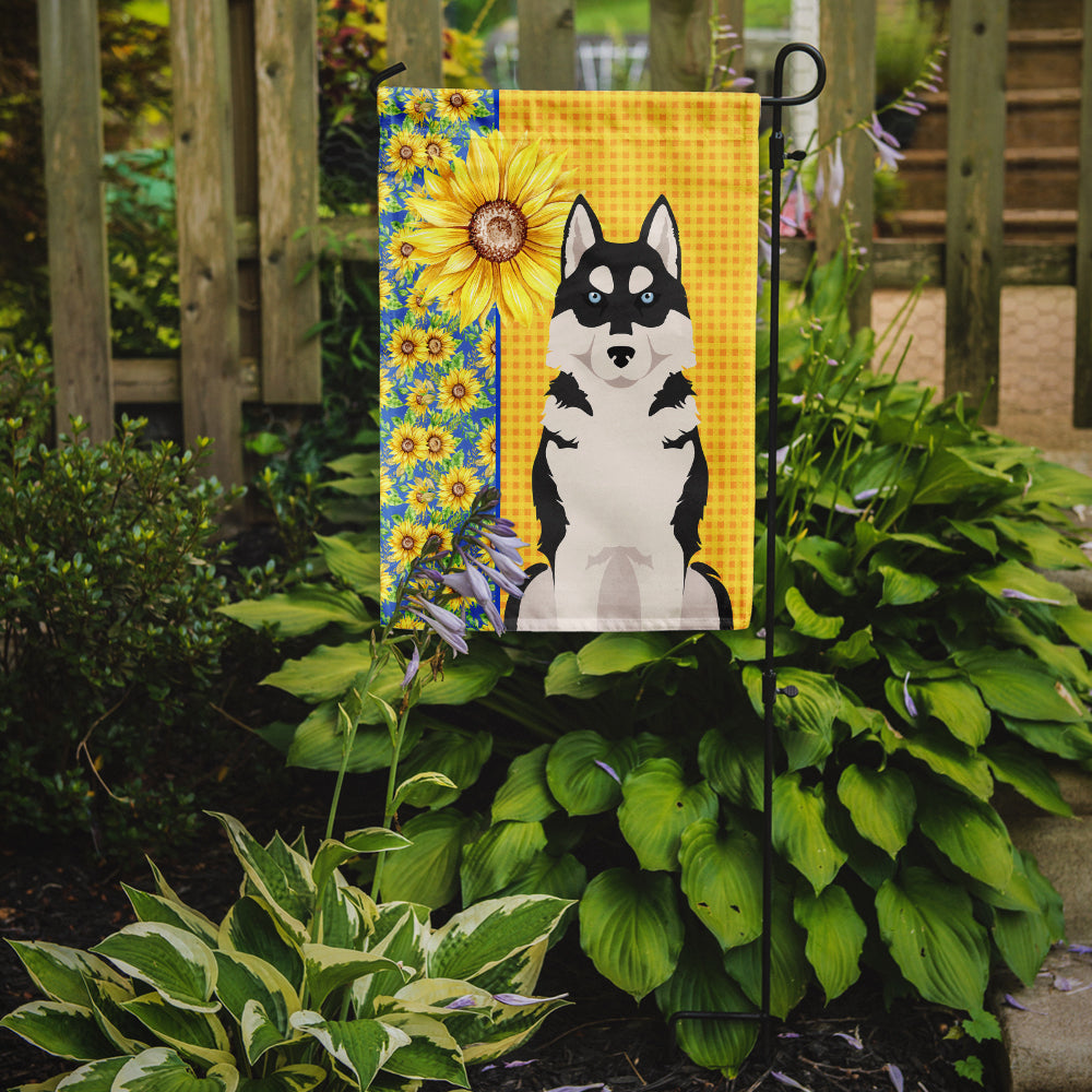 Summer Sunflowers Black Siberian Husky Garden Flag