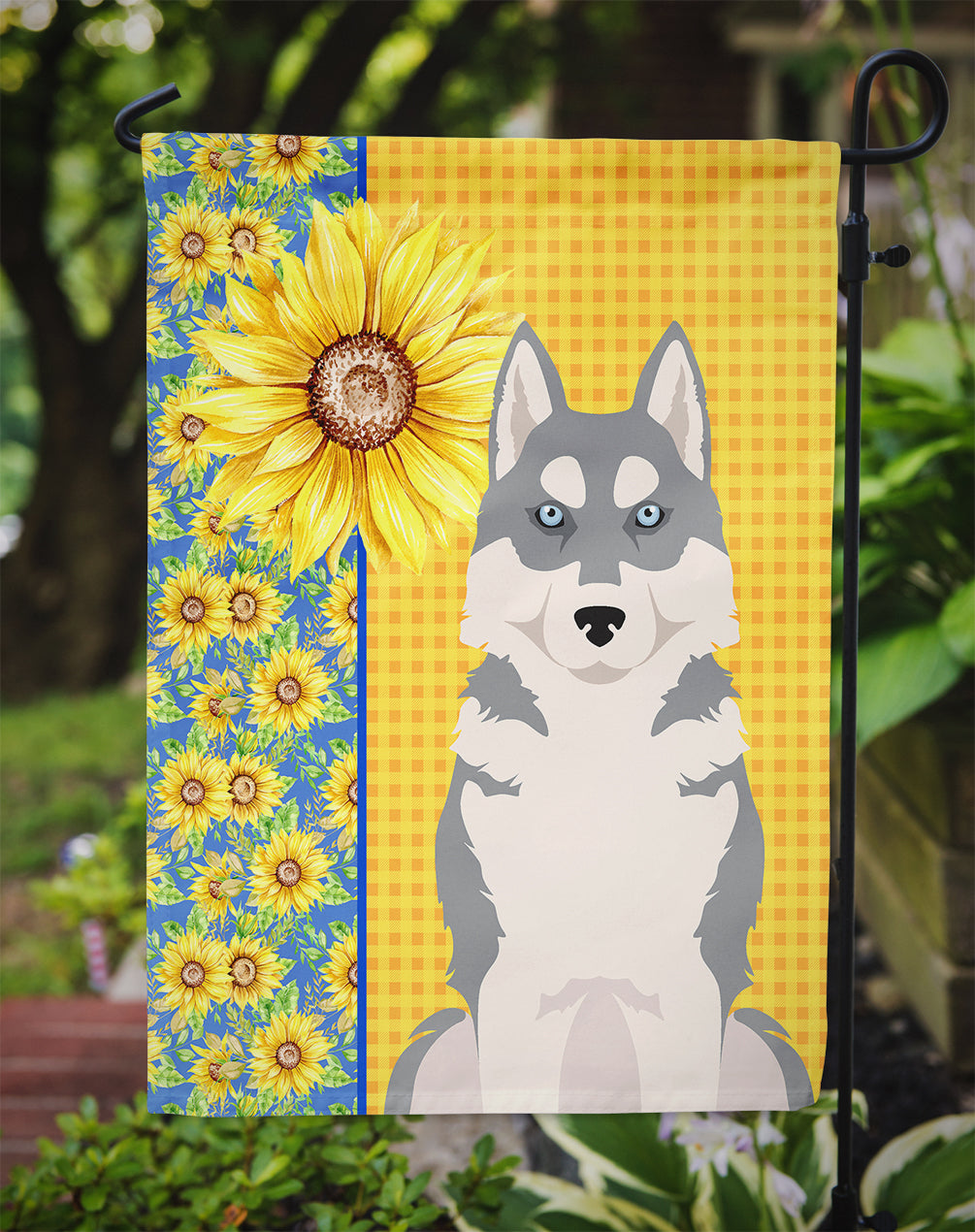 Summer Sunflowers Grey Siberian Husky Garden Flag