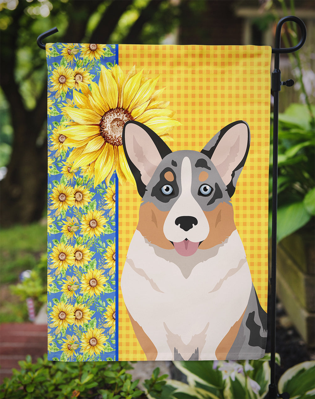 Summer Sunflowers Blue Merle Cardigan Corgi Garden Flag