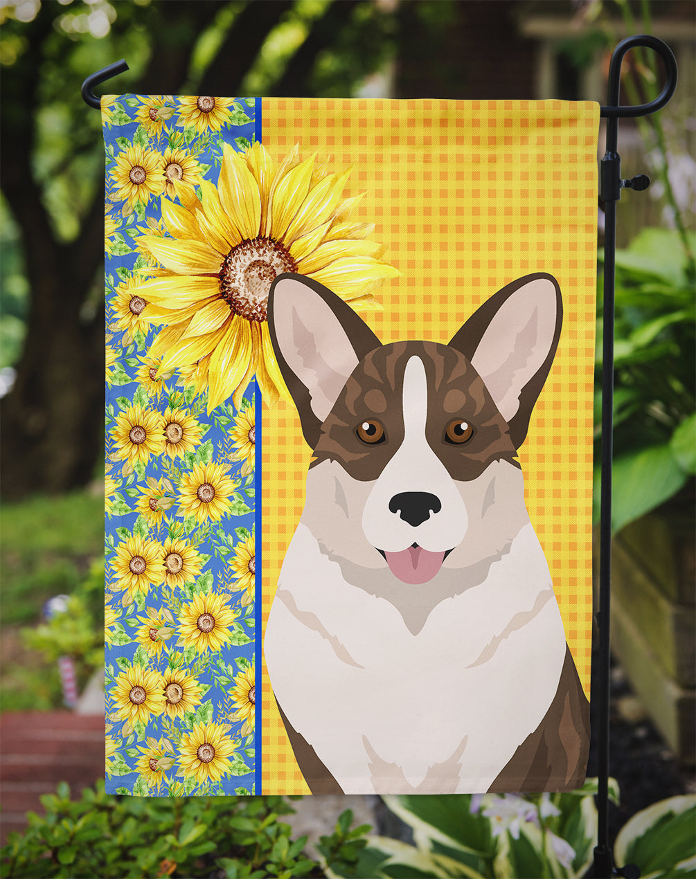 Summer Sunflowers Brindle Cardigan Corgi Garden Flag