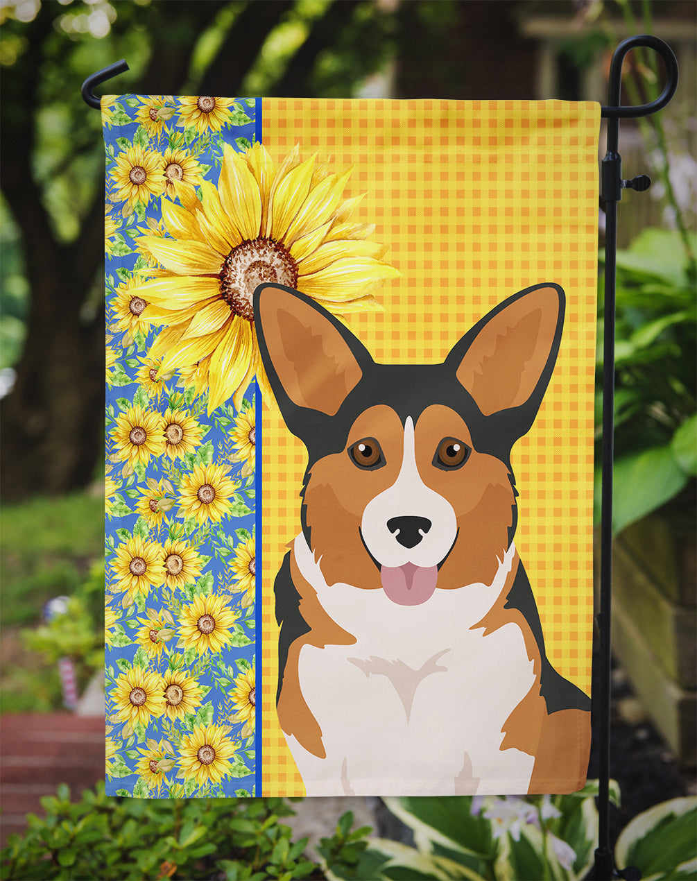 Summer Sunflowers Sable Pembroke Corgi Garden Flag