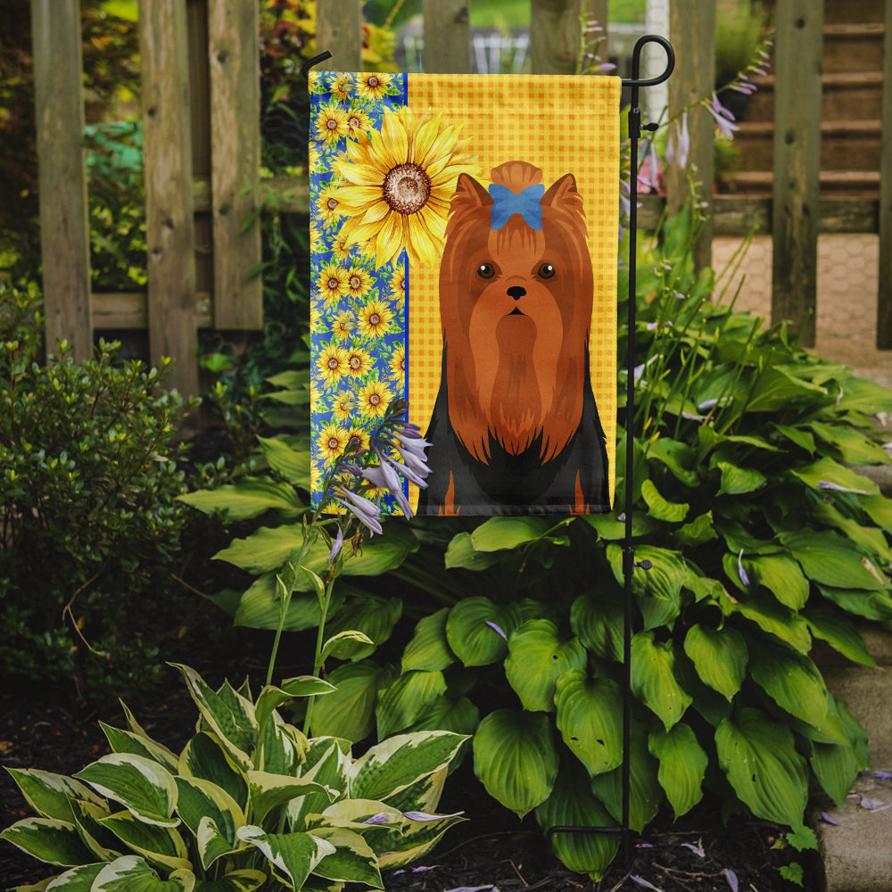 Summer Sunflowers Black and Tan Full Coat Yorkshire Terrier Garden Flag