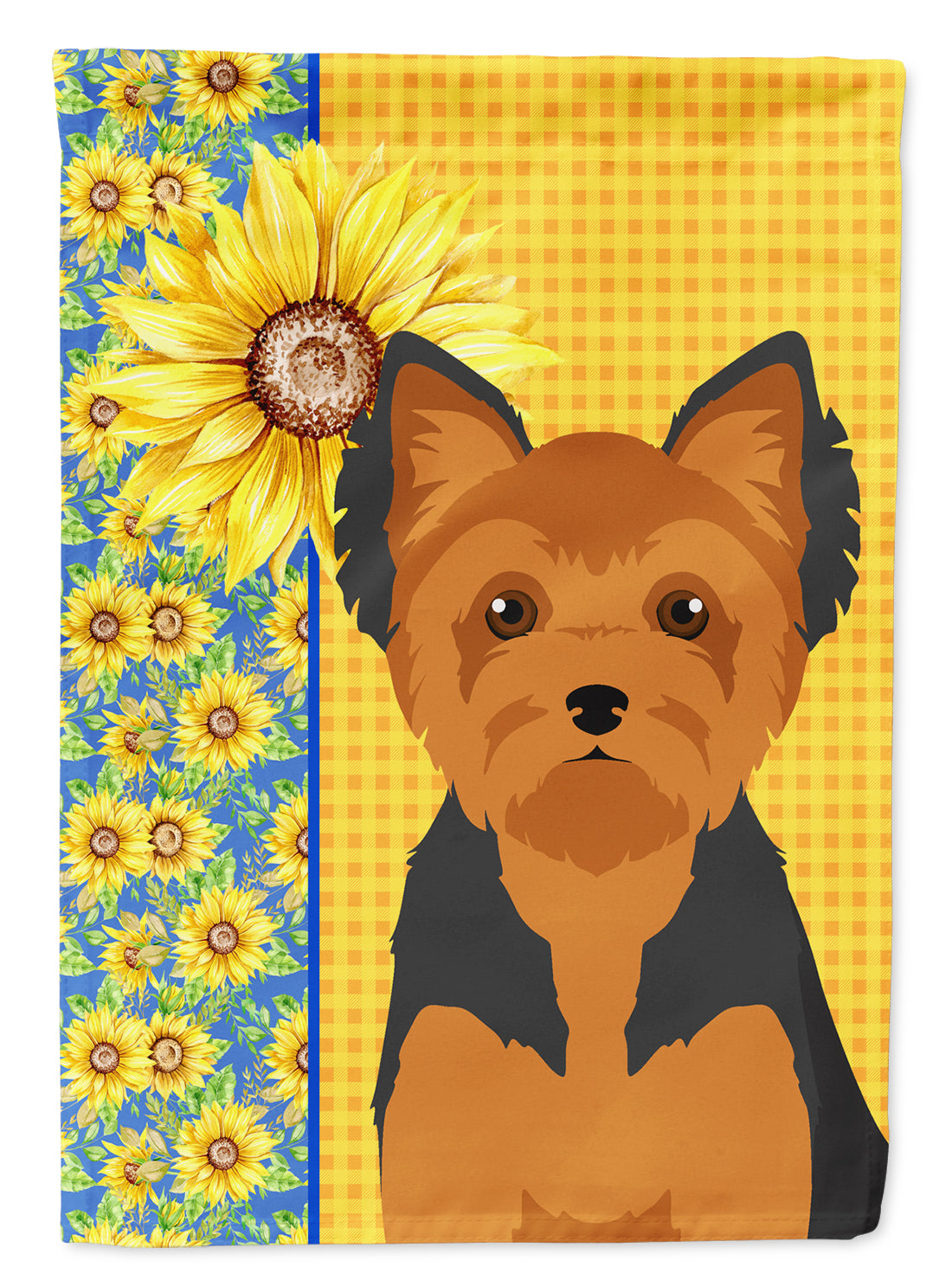 Buy this Summer Sunflowers Black and Tan Puppy Cut Yorkshire Terrier House Flag