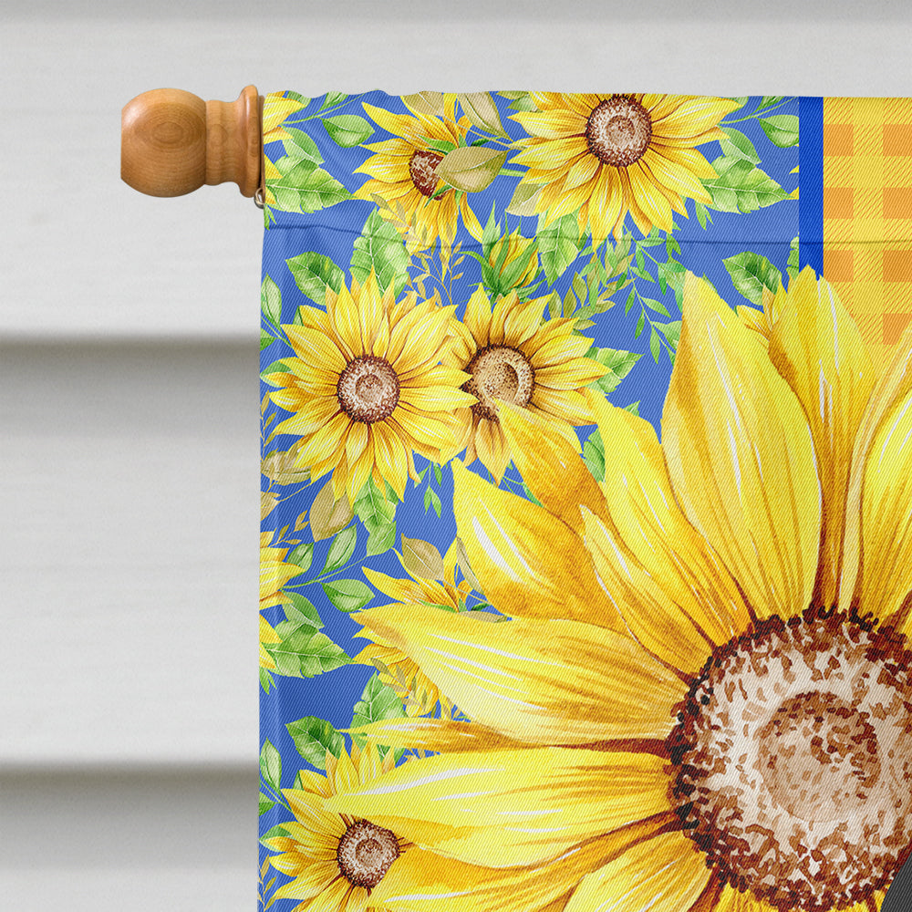 Summer Sunflowers Black and Tan Puppy Cut Yorkshire Terrier House Flag