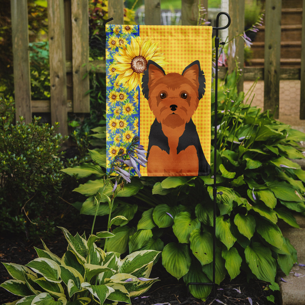 Summer Sunflowers Black and Tan Puppy Cut Yorkshire Terrier Garden Flag