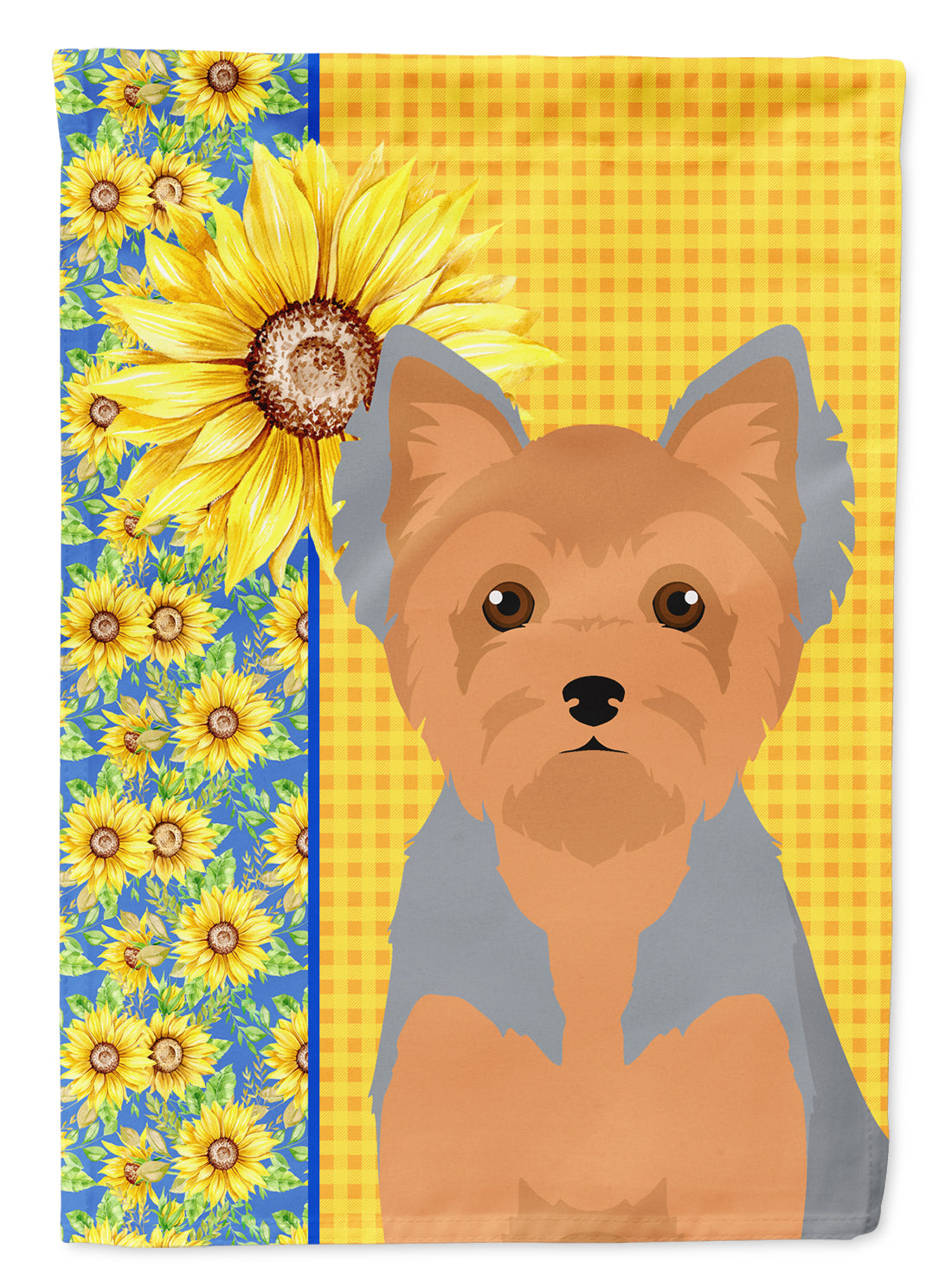 Buy this Summer Sunflowers Blue and Tan Puppy Cut Yorkshire Terrier House Flag