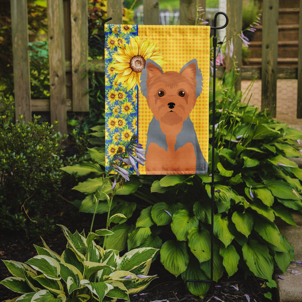 Summer Sunflowers Blue and Tan Puppy Cut Yorkshire Terrier Garden Flag