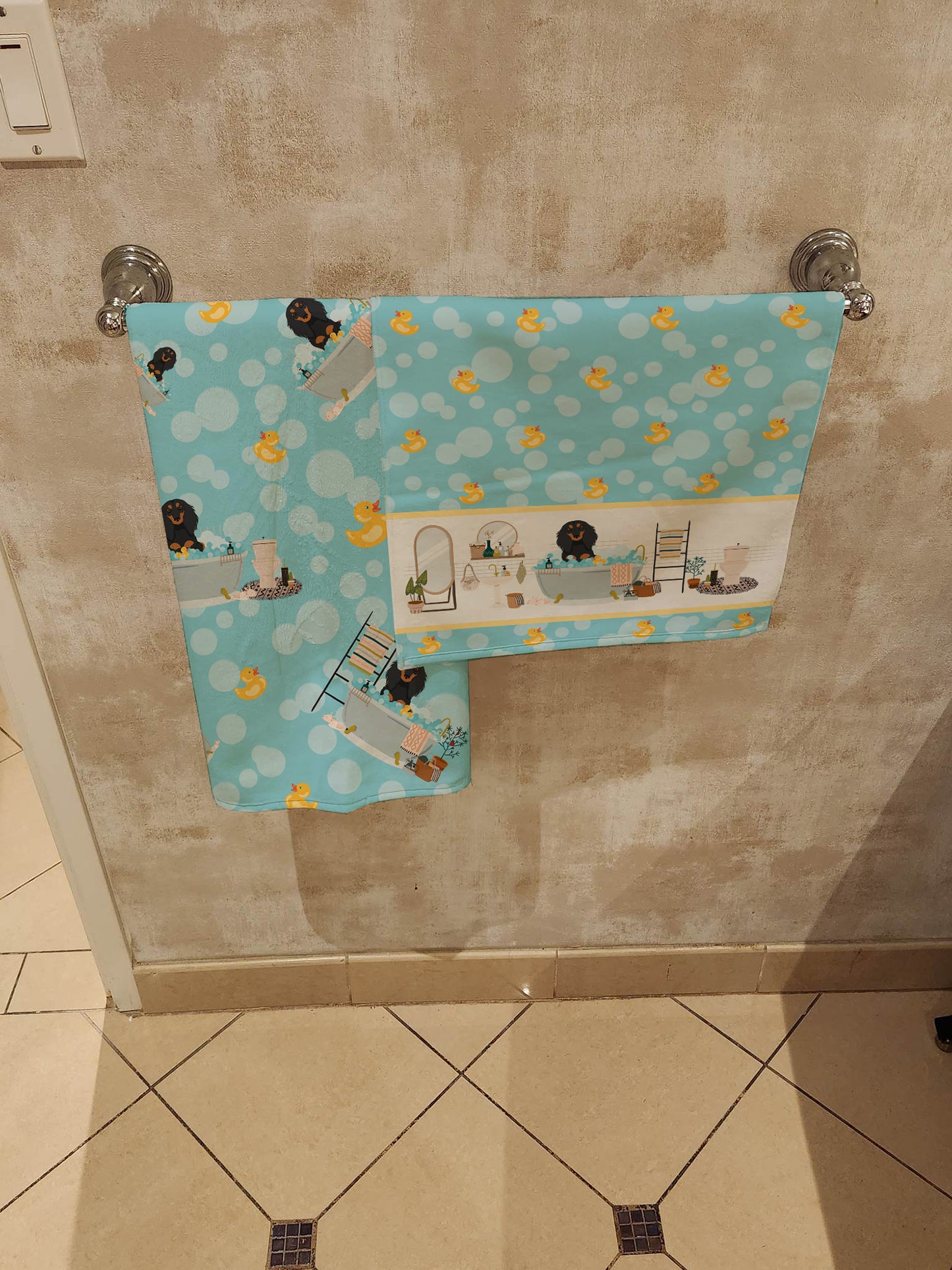 Longhair Black and Tan Dachshund Bath Towel Large