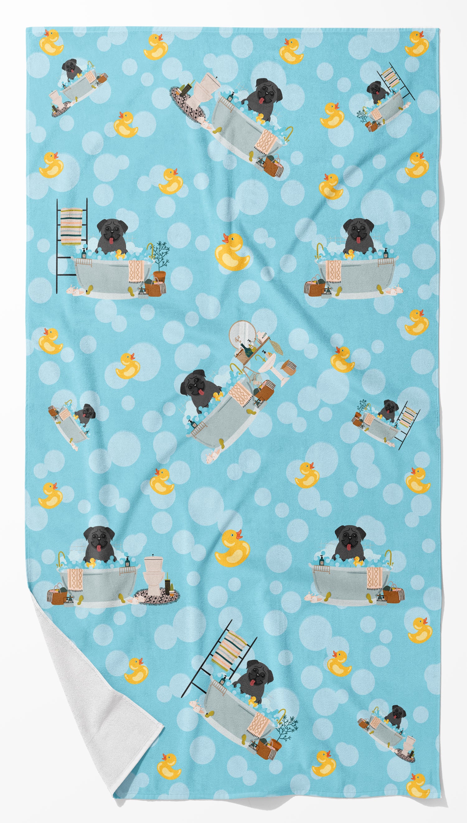 Buy this Black Pug in Bathtub Bath Towel Large