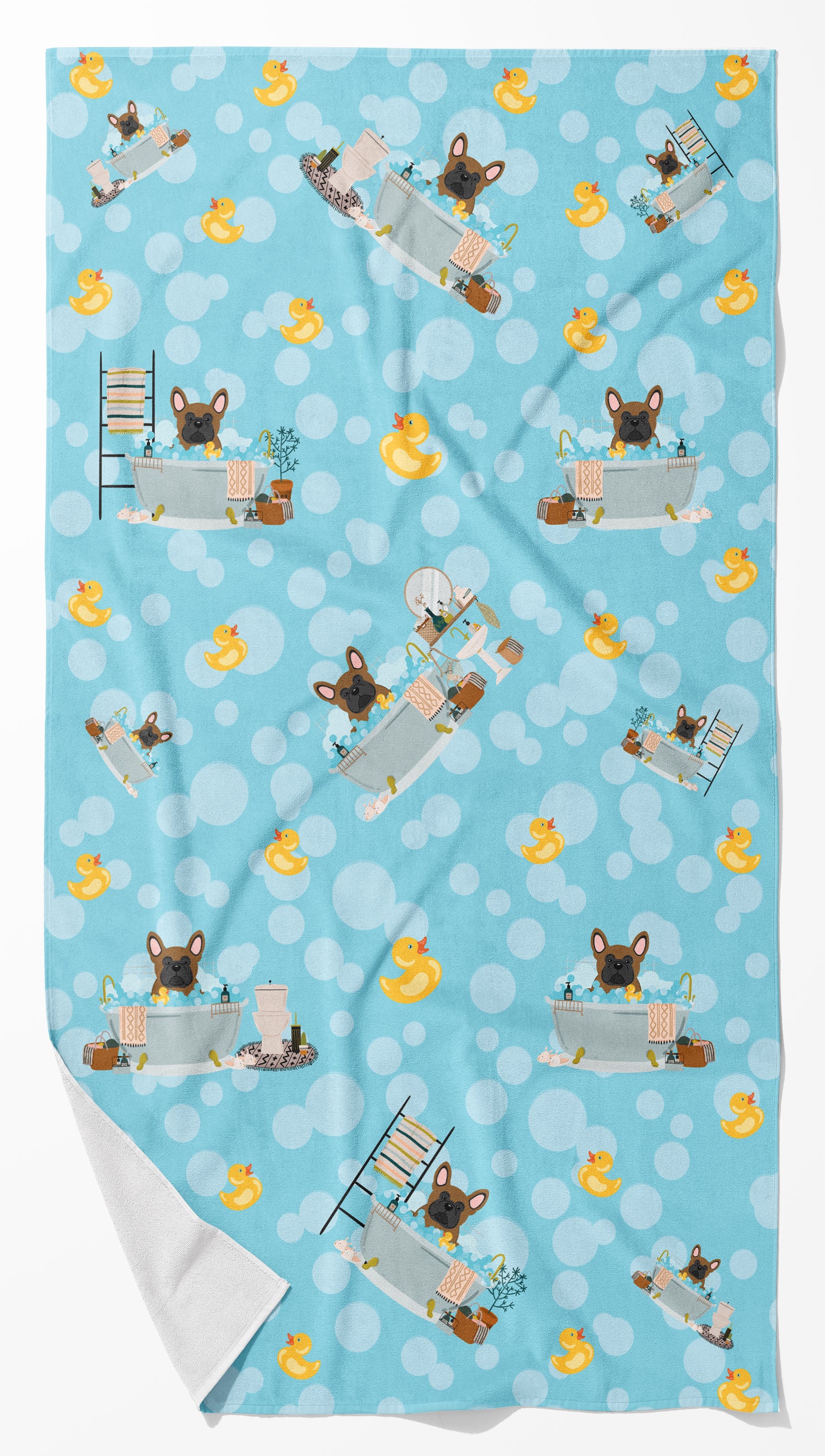 Buy this Brown French Bulldog in Bathtub Bath Towel Large