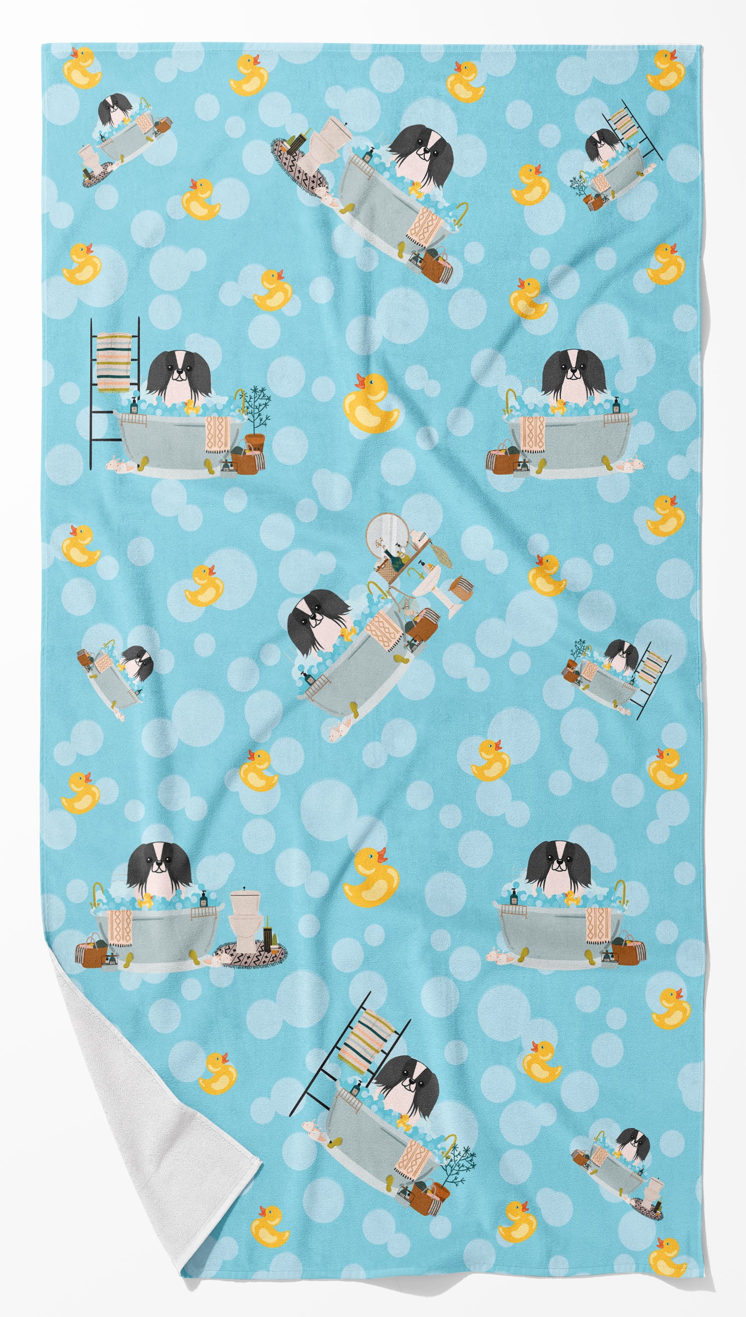 Buy this Black White Pekingese in Bathtub Bath Towel Large