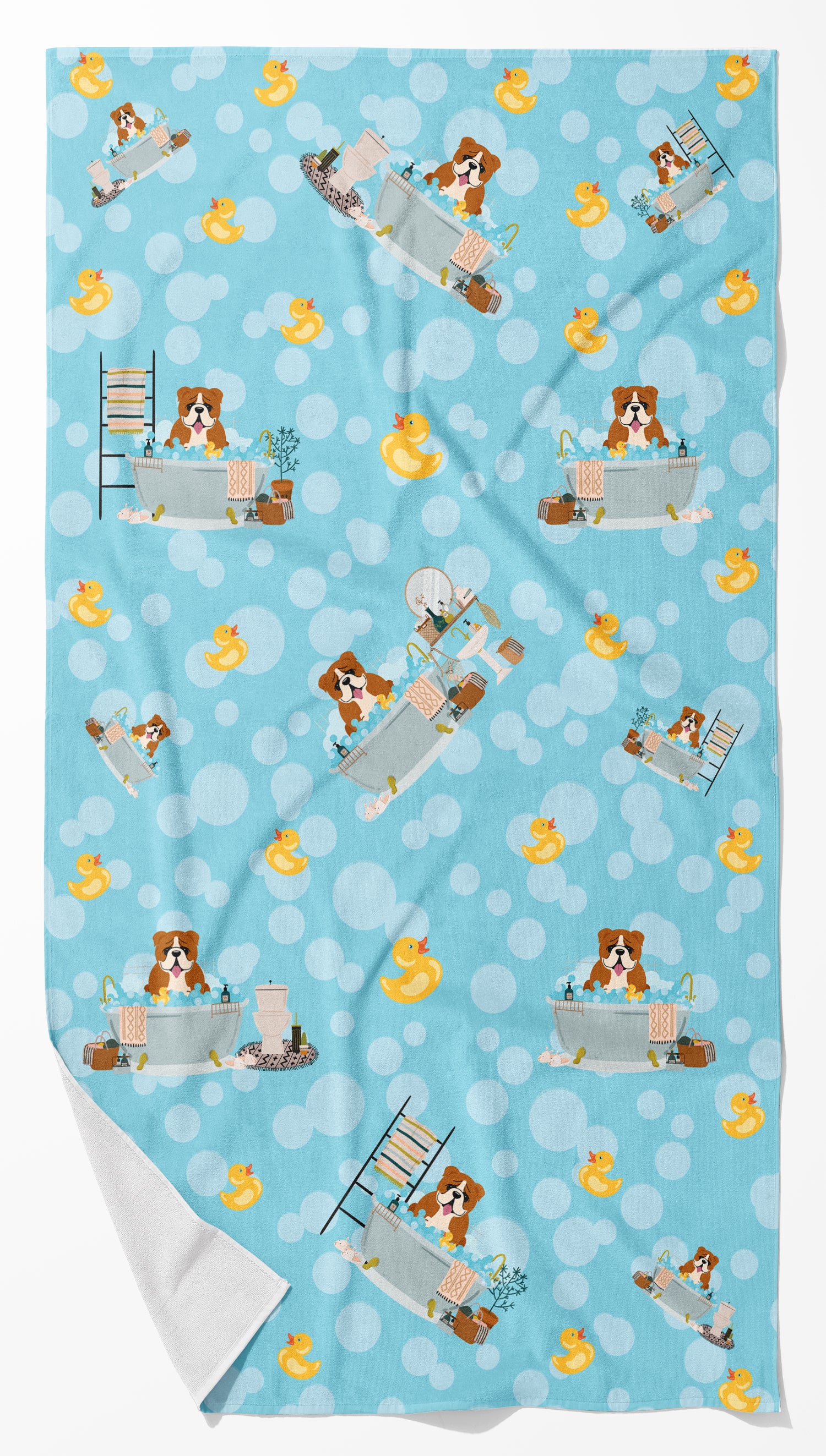 Buy this Red White English Bulldog in Bathtub Bath Towel Large