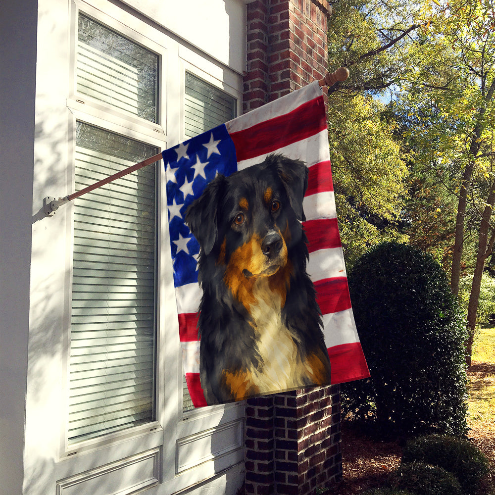 Black Australian Shepherd American Flag House Flag
