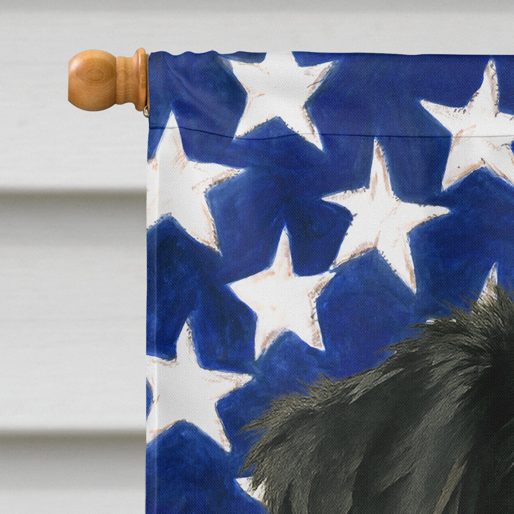 Black Australian Shepherd American Flag House Flag