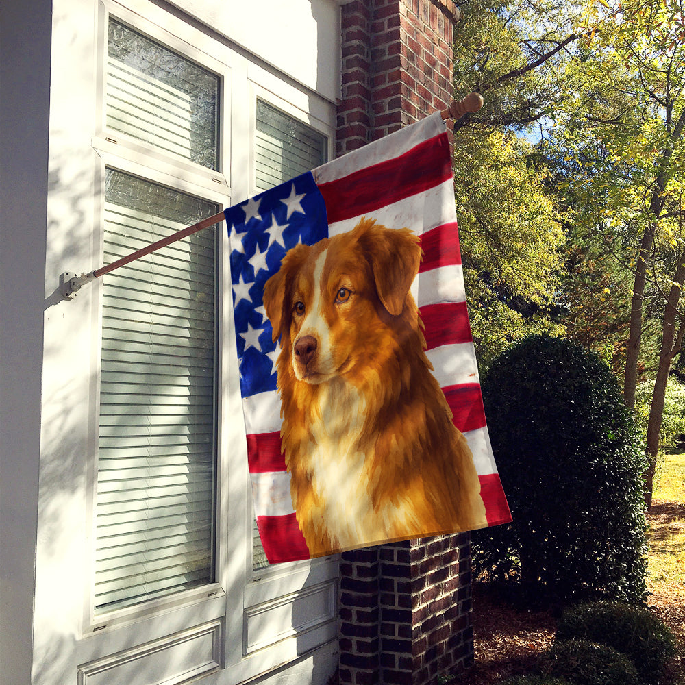 Red Australian Shepherd American Flag House Flag