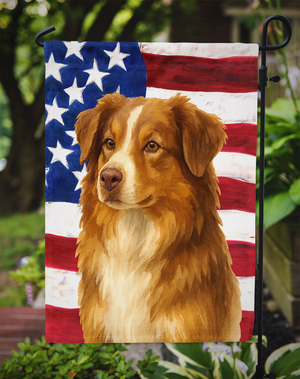Red Australian Shepherd American Flag Garden Flag