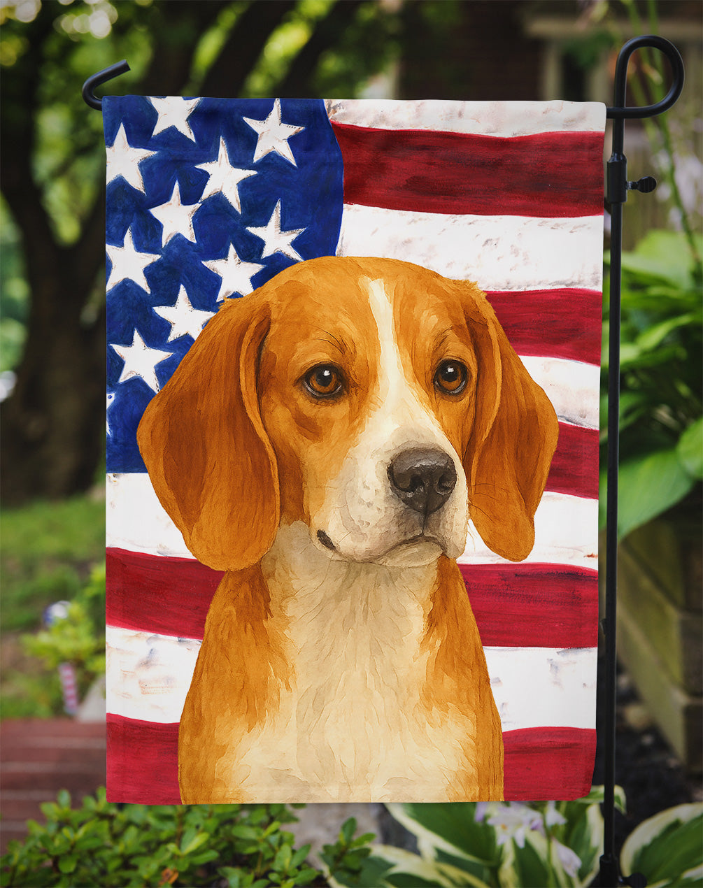 Red and White Beagle American Flag Garden Flag